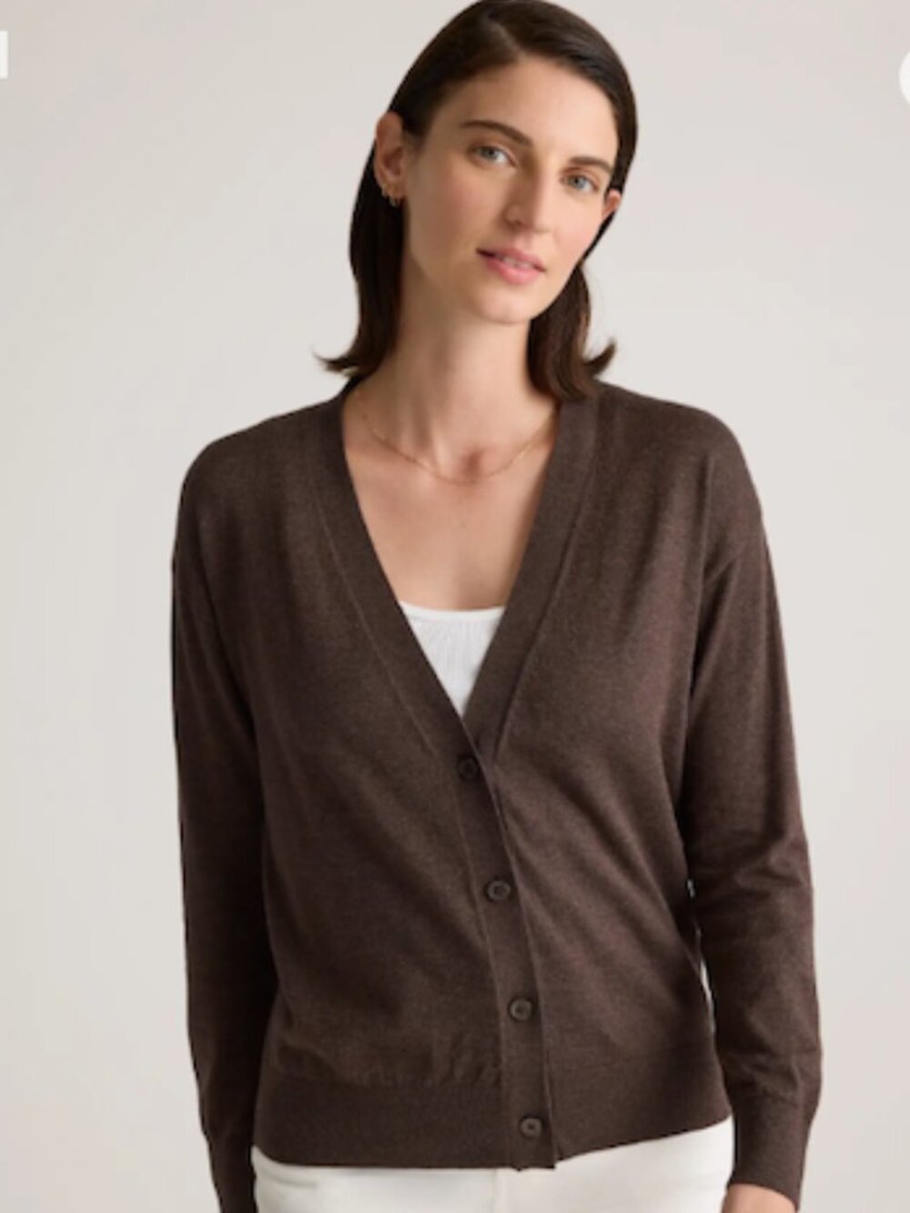Quince Lightweight Cotton Cashmere Cardigan (mocha heather)